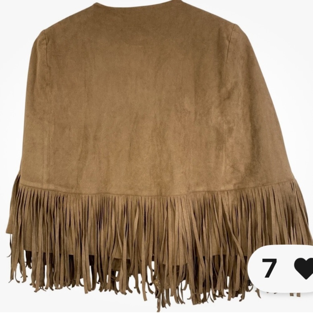 Chico's Tan Suede Fringe Cape